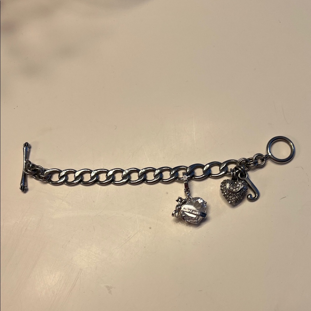 Juicy Couture Silver Charm Bracelet with Heart and Bow